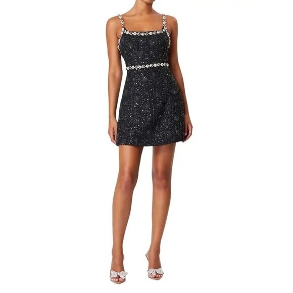 278$ ELLIATT Adeline Rhinestone Embellished Mini Dress Sleeveless Size L Black - Picture 2 of 5